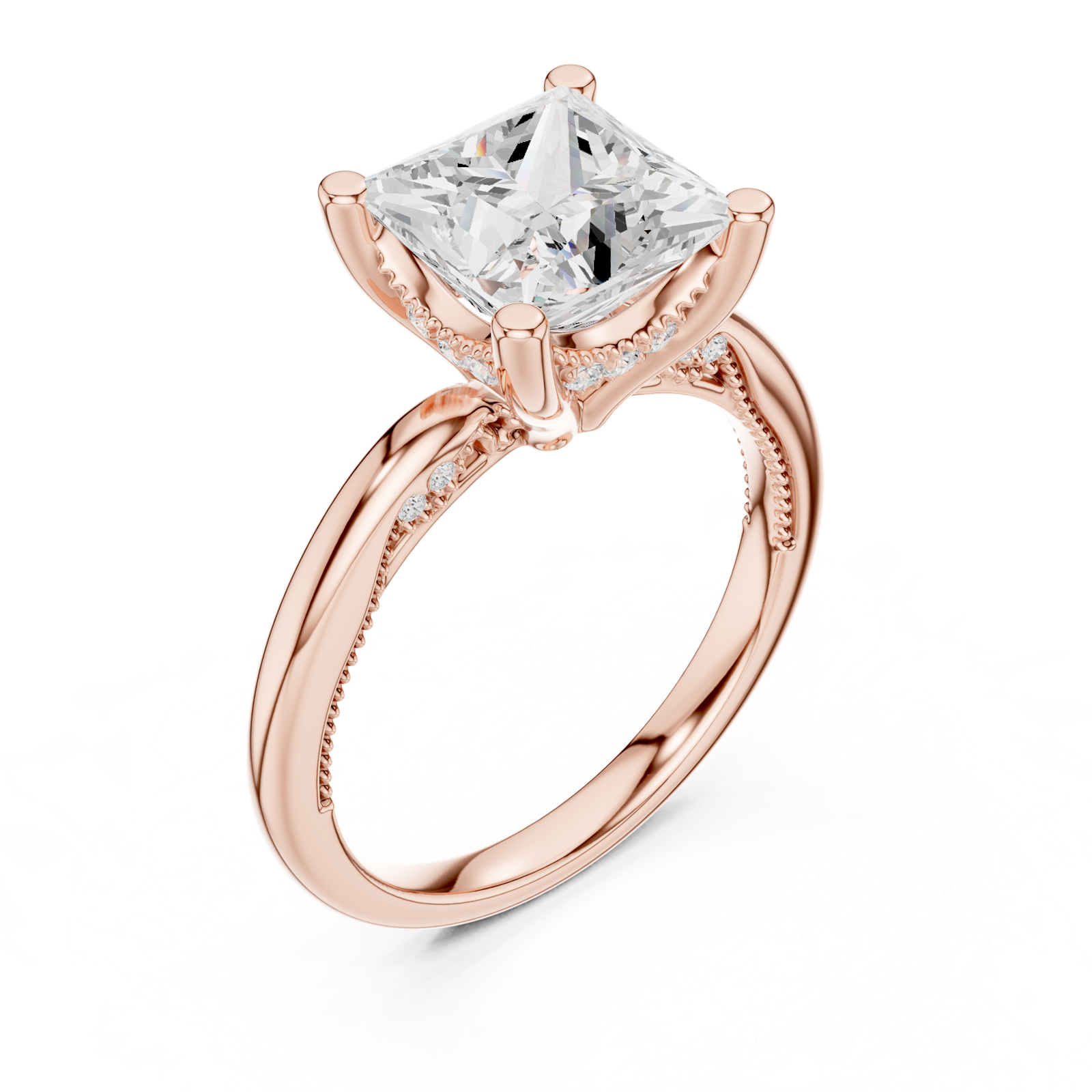 Gold Ring DDLR-175, Princess center stone, Rose Gold, view 2