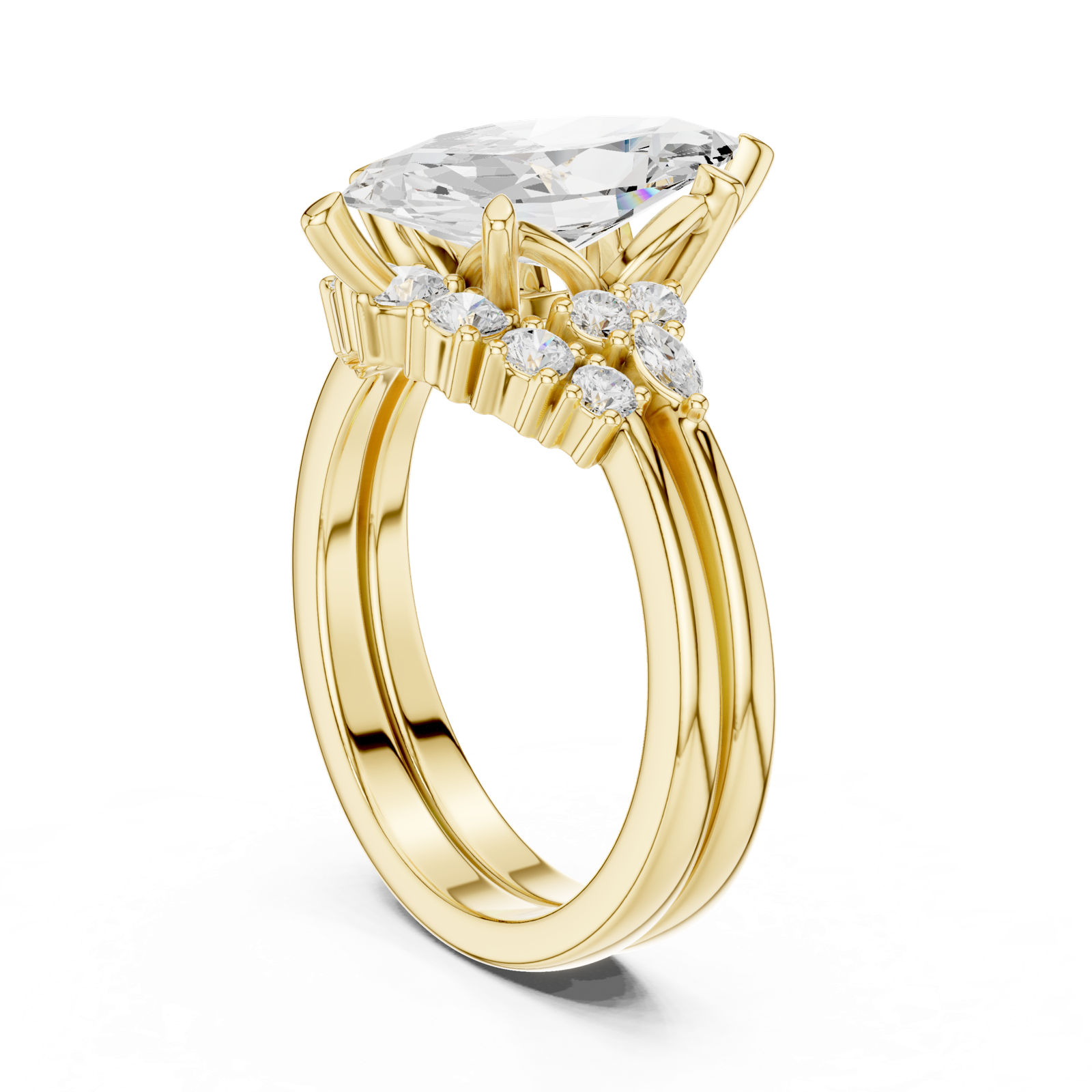 Gold Ring DDLR-440, Marquise center stone, Yellow Gold, view 1