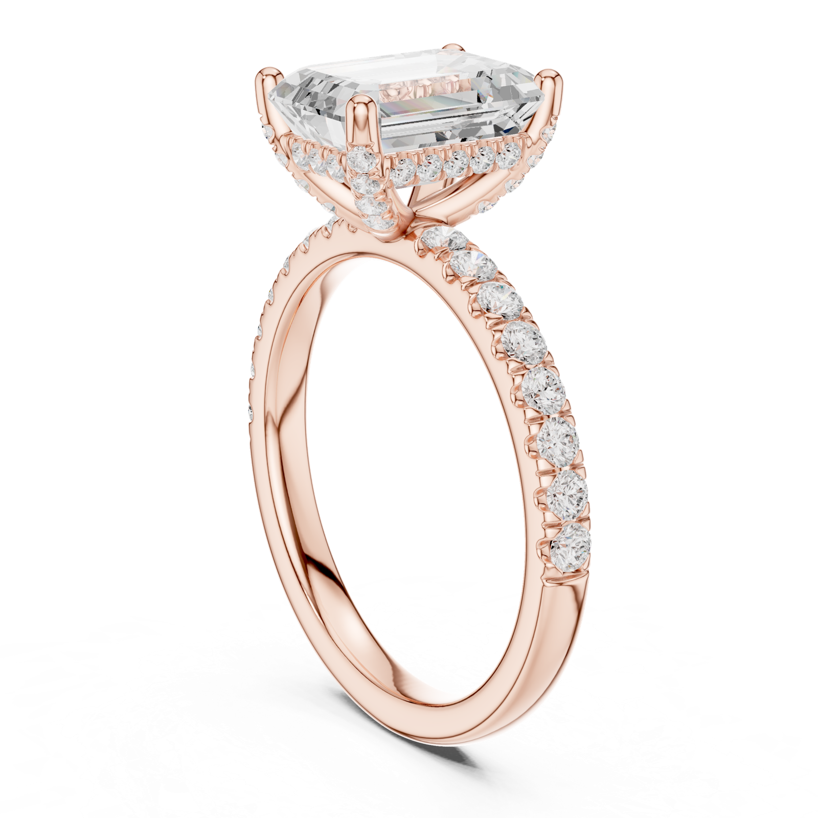 Gold Ring, Emerald center stone, Rose Gold, view 1