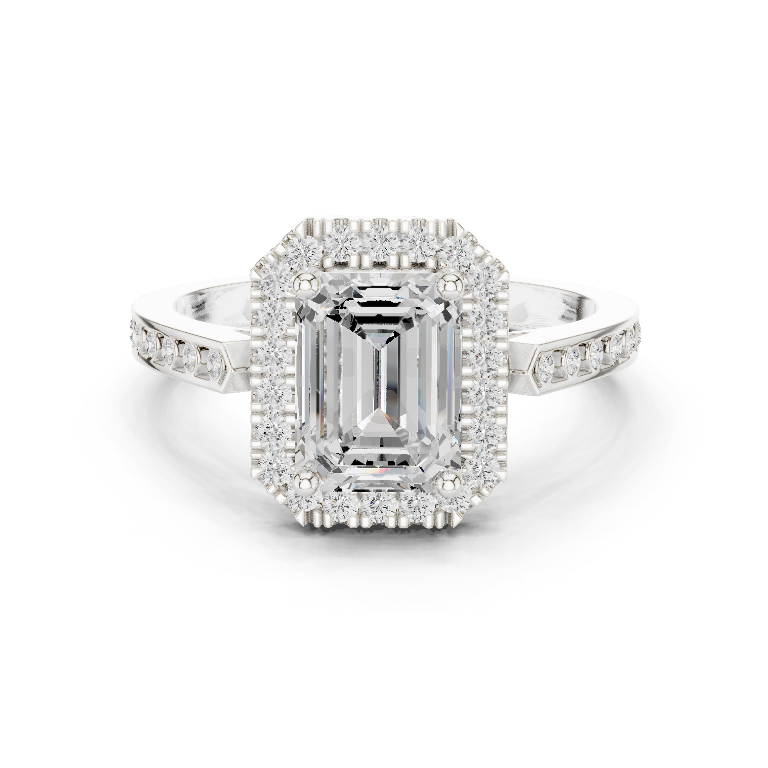 Gold Ring DDLR-349, Emerald center stone, White Gold
