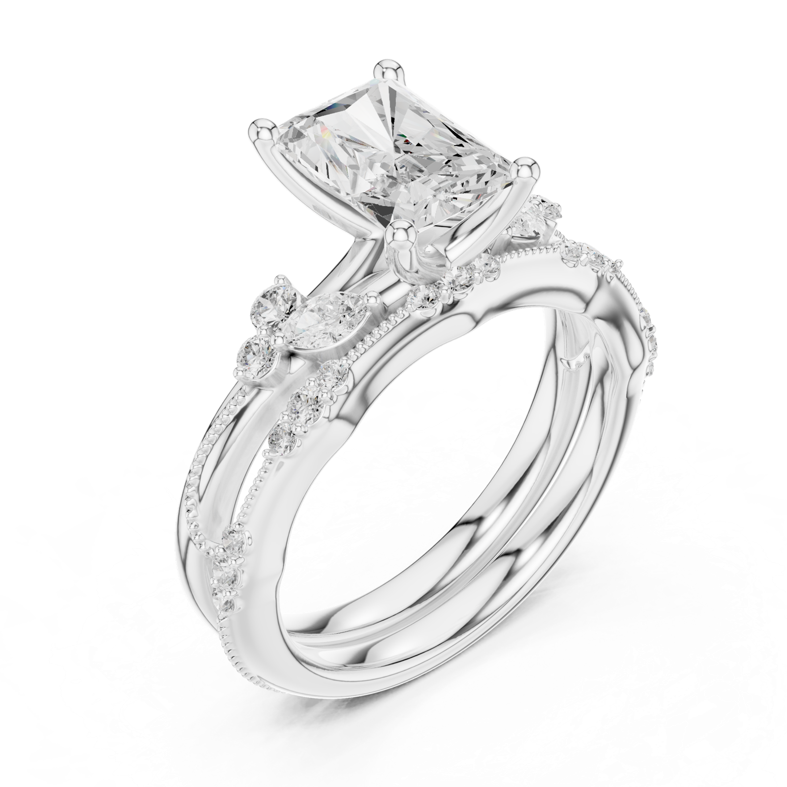 Gold Ring DDLR-299, Radiant center stone, White Gold, view 2
