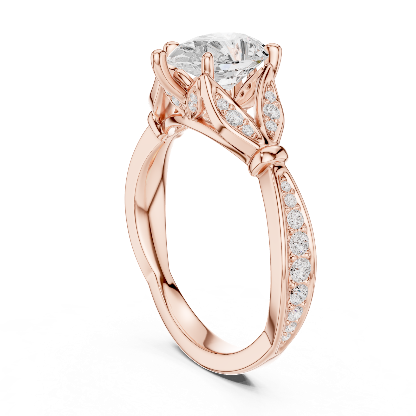Gold Ring DDLR-257, Pear center stone, Rose Gold, view 1