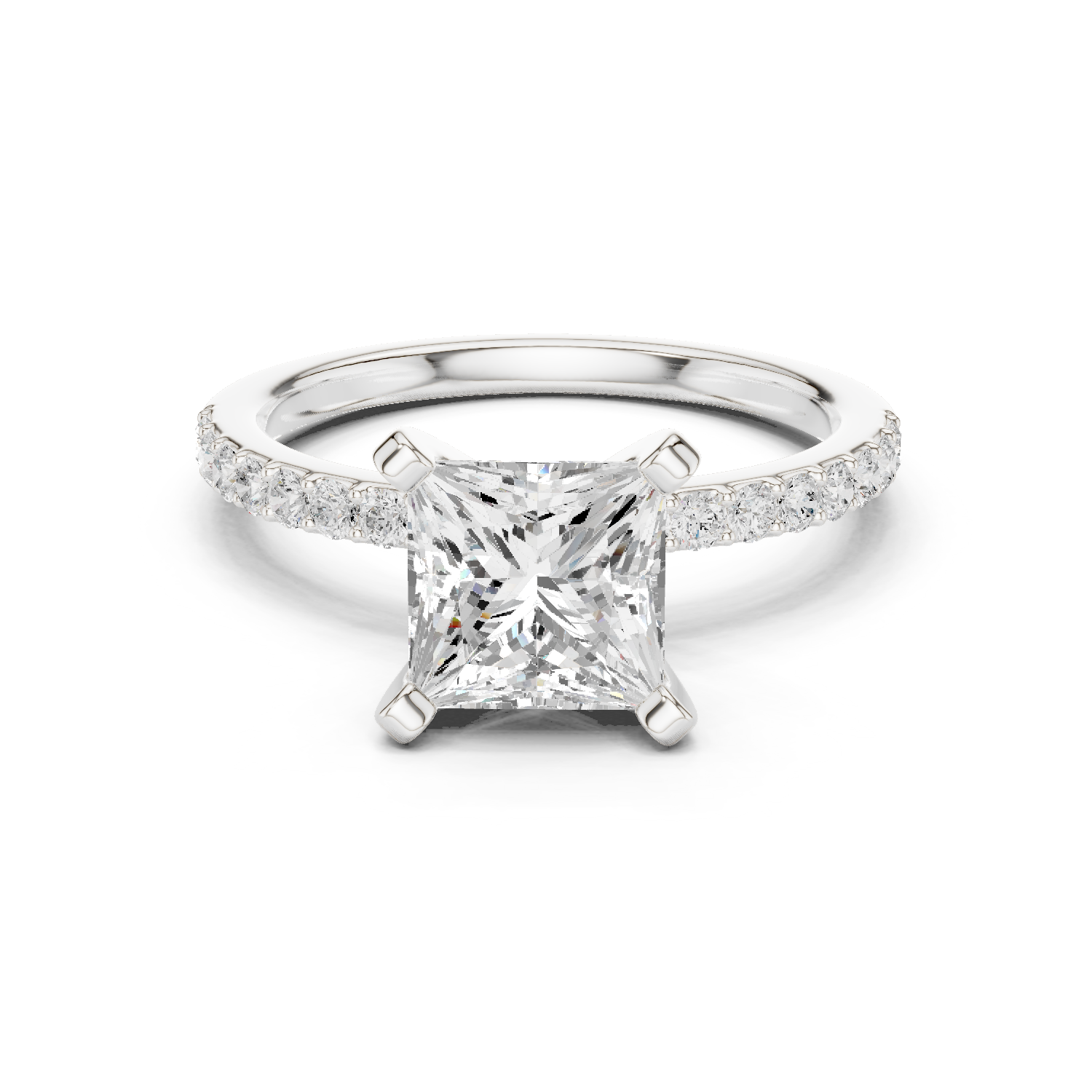 Gold Ring DDLR-040, Princess center stone, White Gold