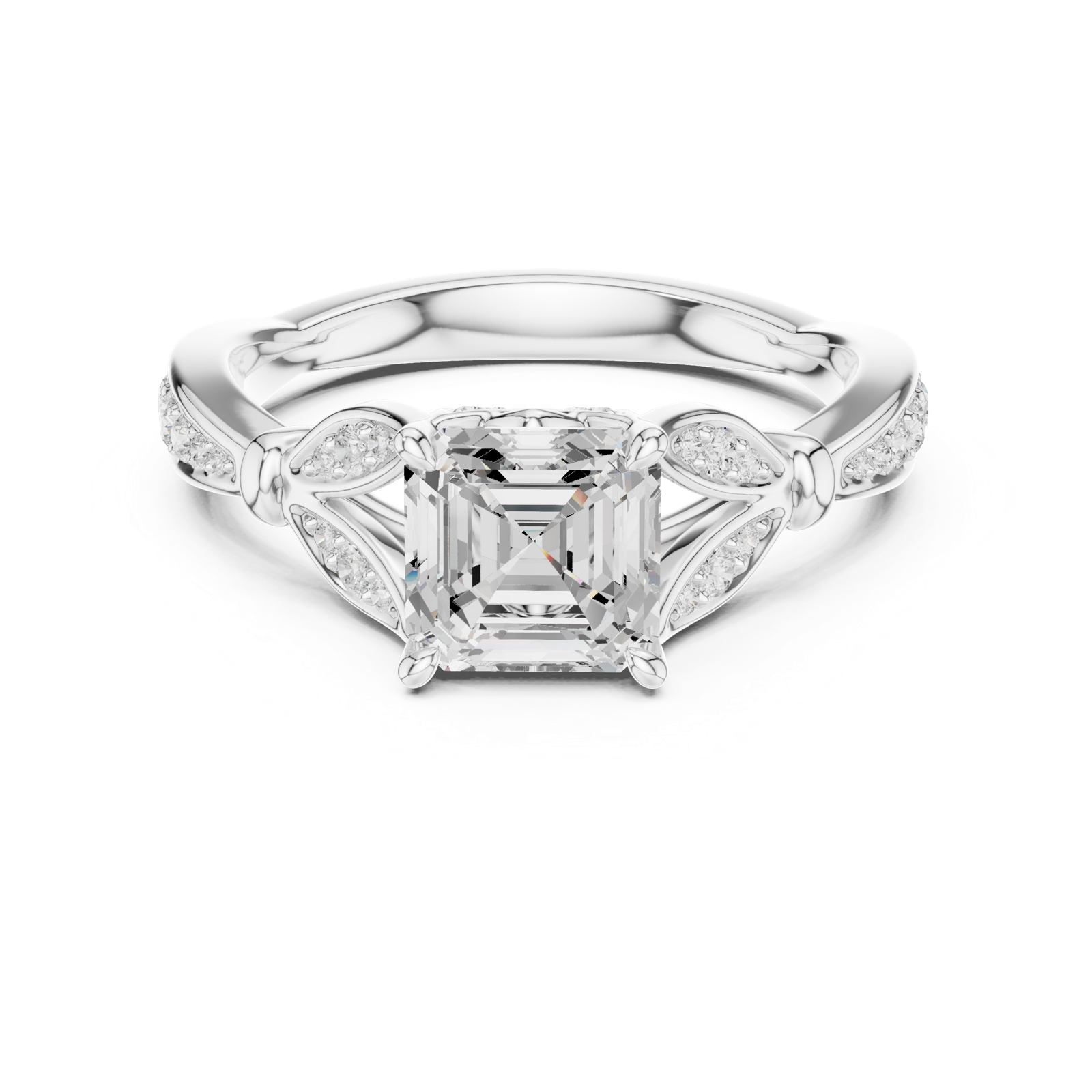 Gold Ring DDLR-257, Asscher center stone, White Gold, view 4