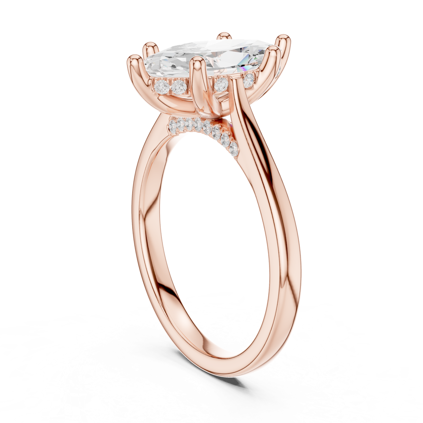 Gold Ring DDLR-163, Marquise center stone, Rose Gold, view 1