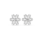 14K Solid Gold Lab Diamond Flower Cluster Earrings, White Gold