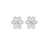 14K Solid Gold Lab Diamond Flower Cluster Earrings, White Gold