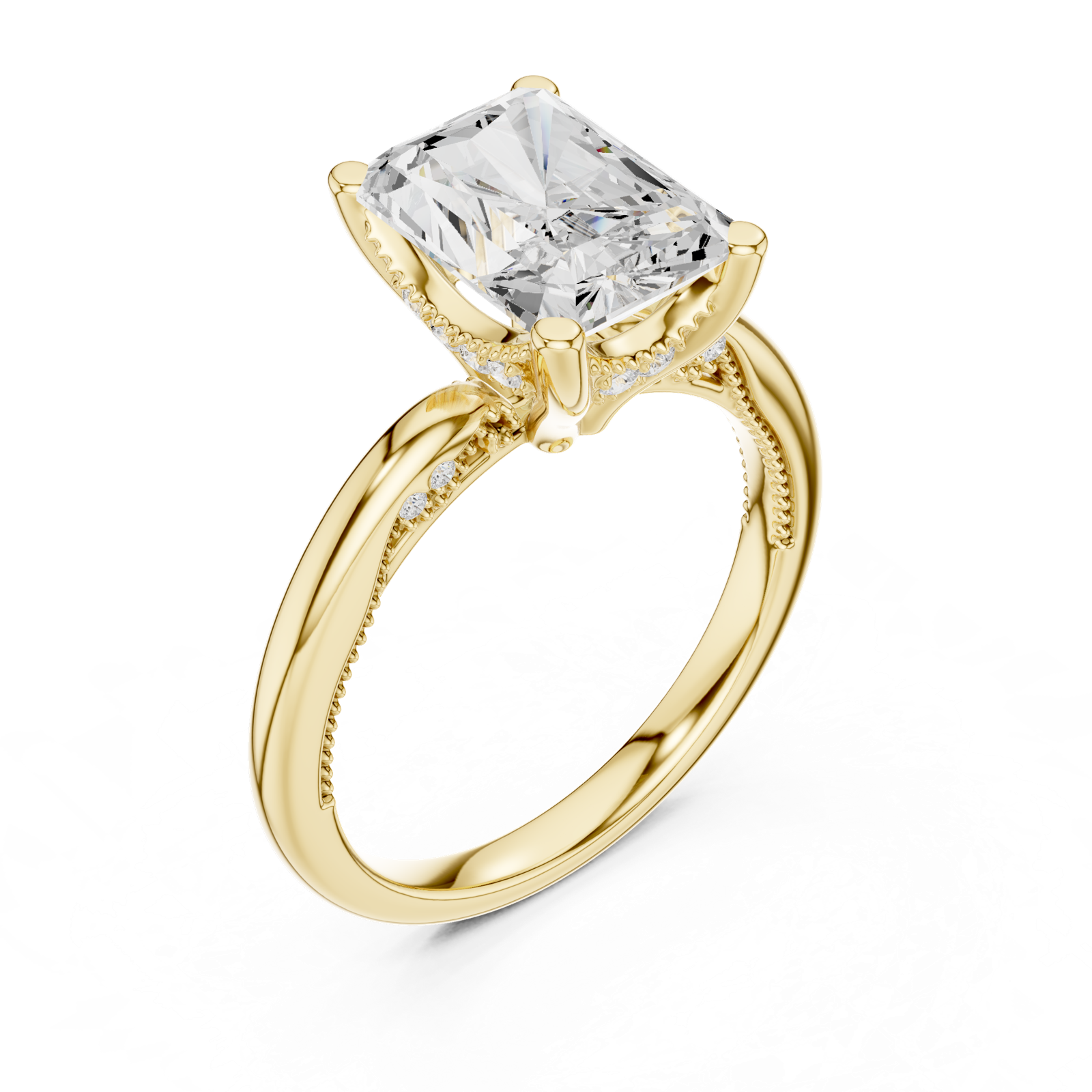 Gold Ring DDLR-175, Radiant center stone, Yellow Gold, view 2