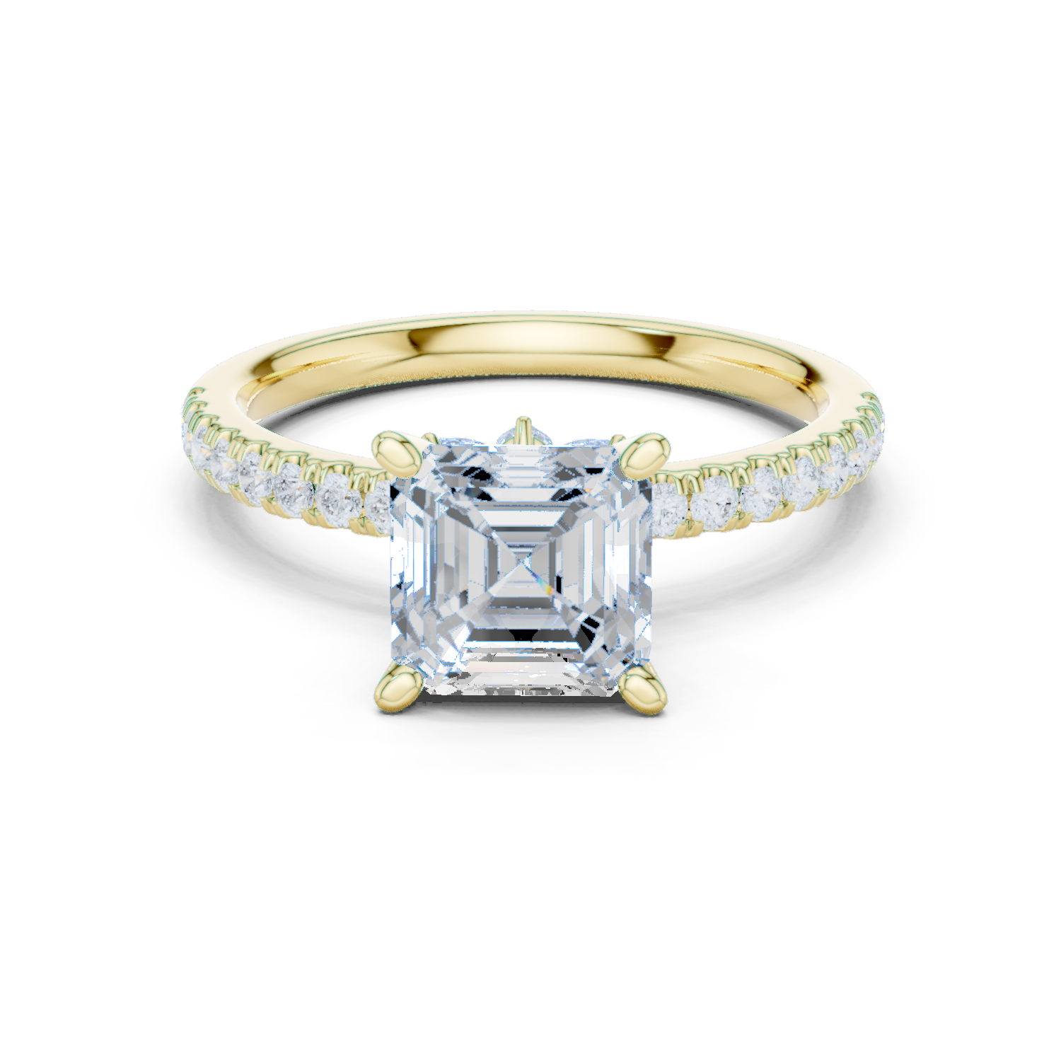 Gold Ring, Asscher center stone, Yellow Gold