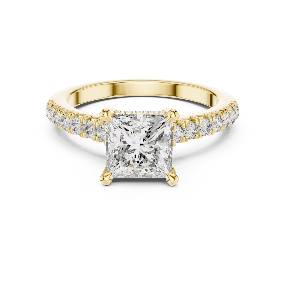 14K Solid Gold Lab Diamond Solitaire Ring, Yellow Gold
