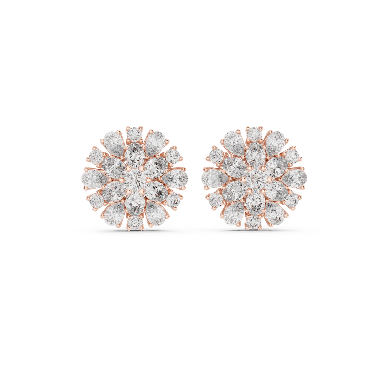 14K Solid Gold Lab Diamond Halo Earrings, Rose Gold
