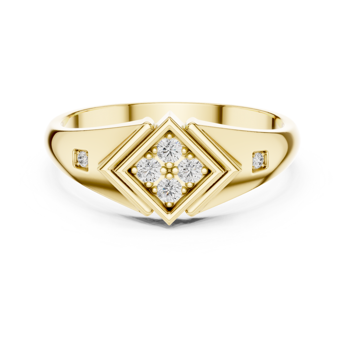 14K Solid Gold Lab Diamond Signet Ring, Yellow Gold