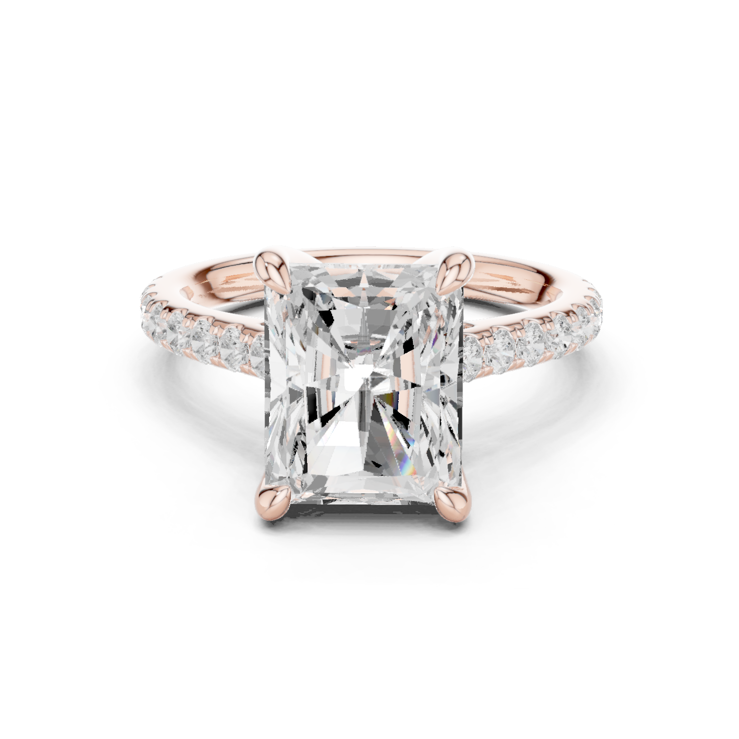 Gold Ring DDLR-250, Radiant center stone, Rose Gold