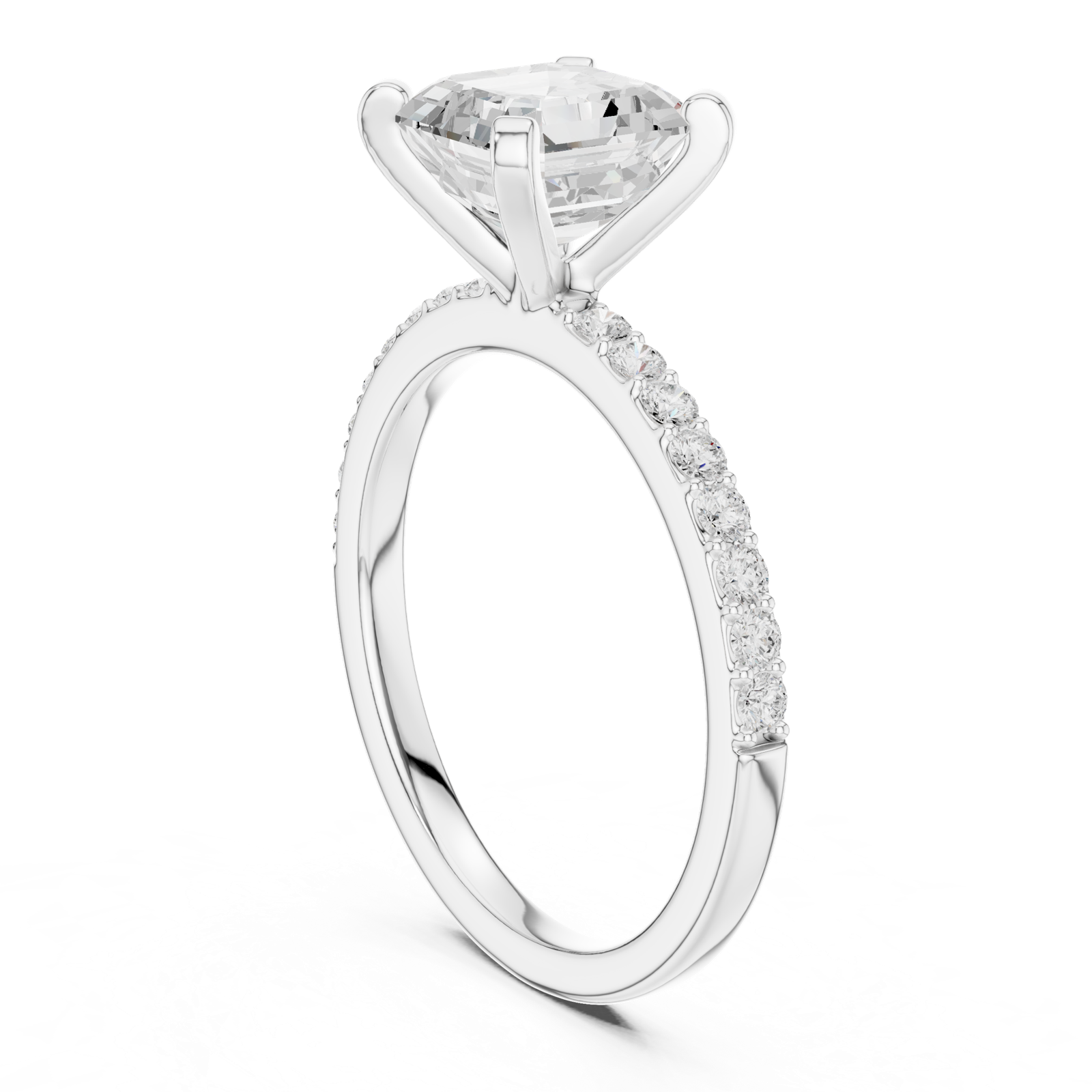 Gold Ring DDLR-040, Asscher center stone, White Gold, view 1