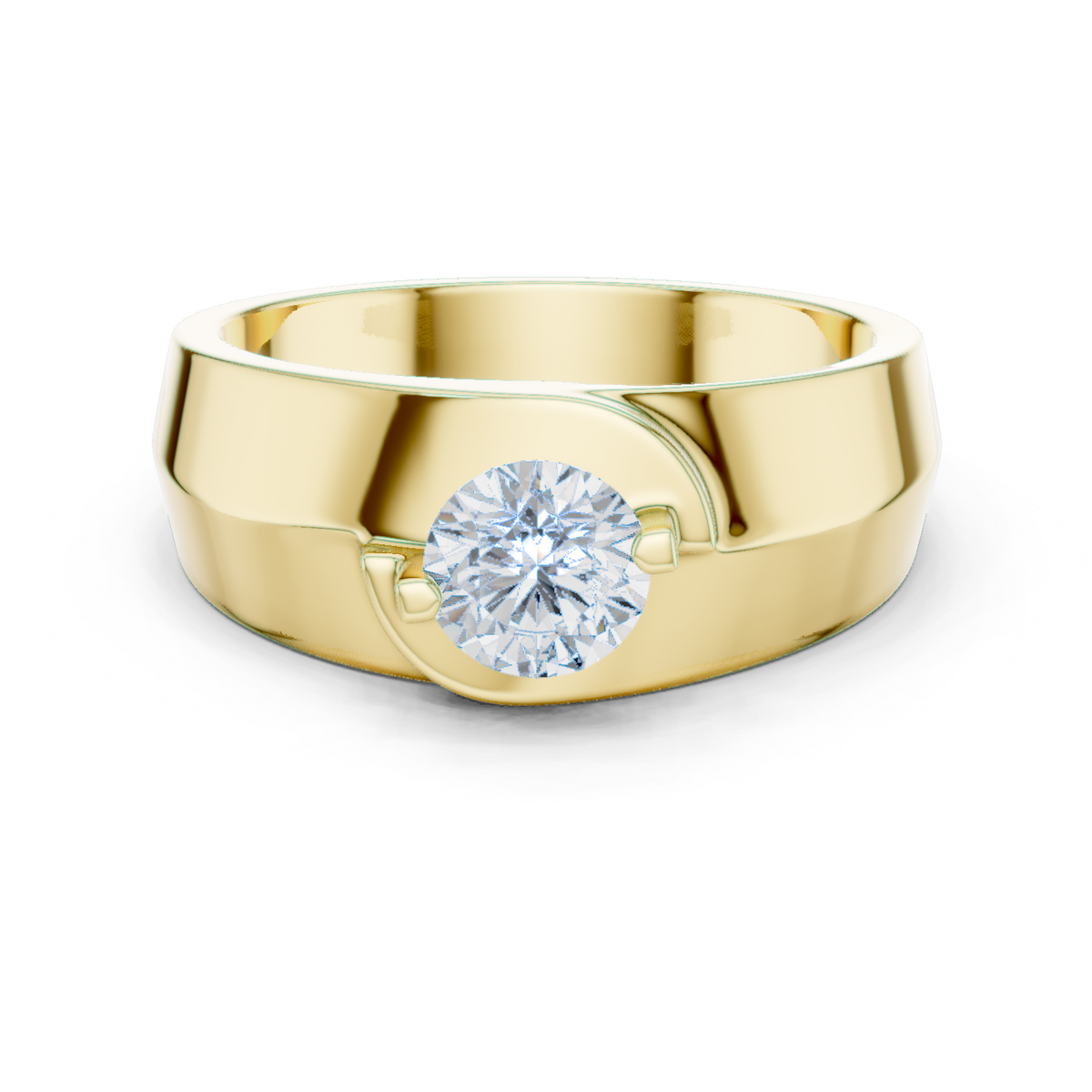 14K Solid Gold Lab Diamond Solitaire Ring, Yellow Gold