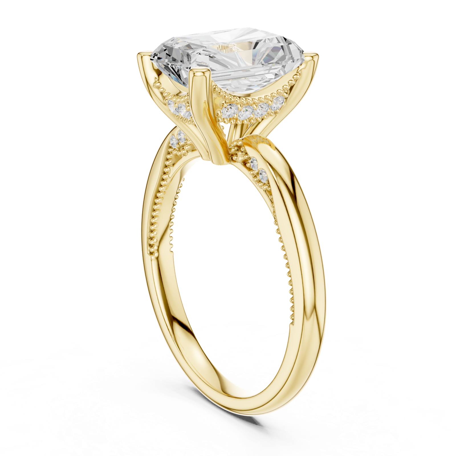 Gold Ring DDLR-175, Radiant center stone, Yellow Gold, view 1