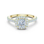 Gold Halo Pave Engagement Ring, Cushion center stone, Yellow Gold