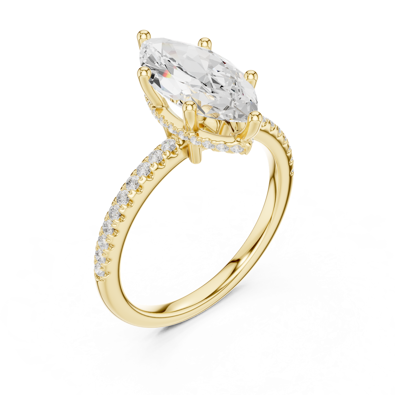 Gold Ring DDLR-177, Marquise center stone, Yellow Gold, view 2