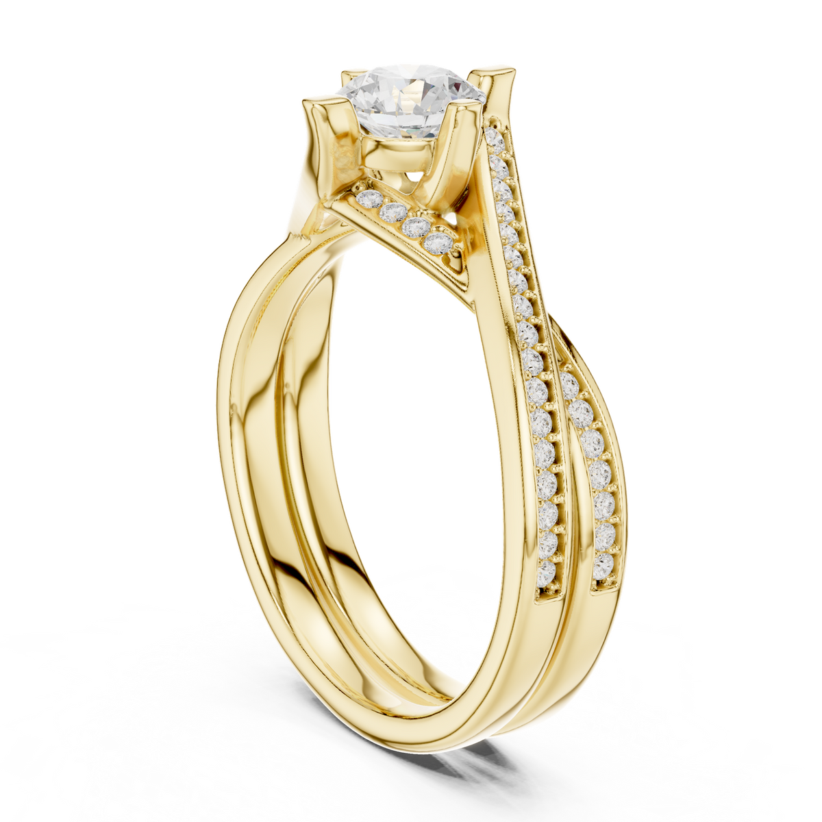 14K Solid Gold Lab Diamond Crossover Ring, Yellow Gold, view 1