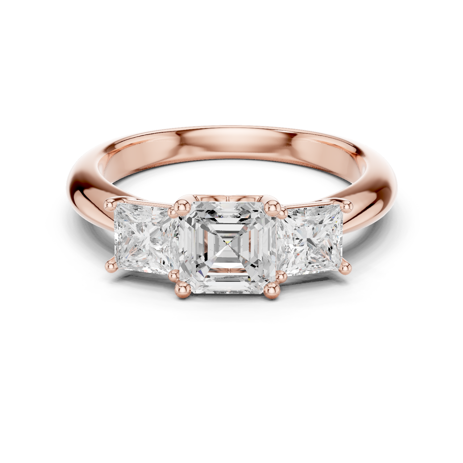 Gold Ring DDLR-044, Asscher center stone, Rose Gold