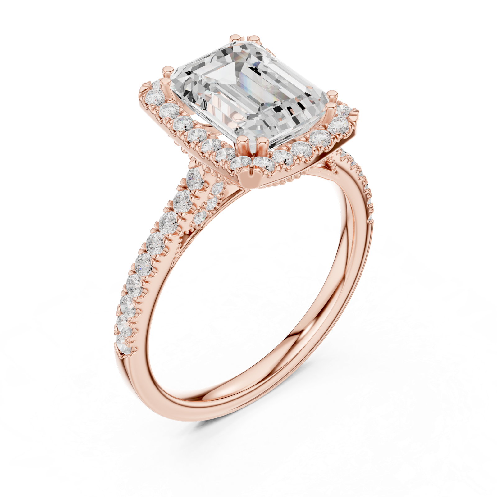 Gold Ring DDLR-255, Emerald center stone, Rose Gold, view 2
