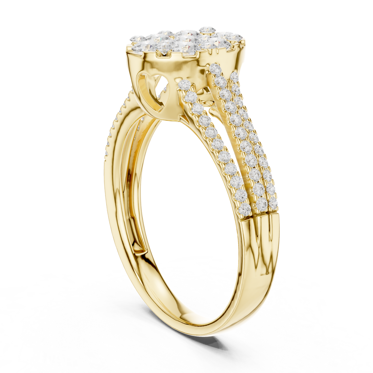 14K Solid Gold Lab Diamond Cluster Ring, Yellow Gold, view 1