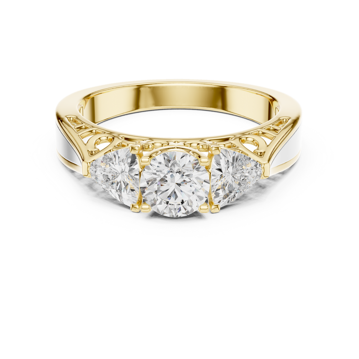 14K Solid Gold Lab Diamond Three-Stone Ring, Yellow Gold