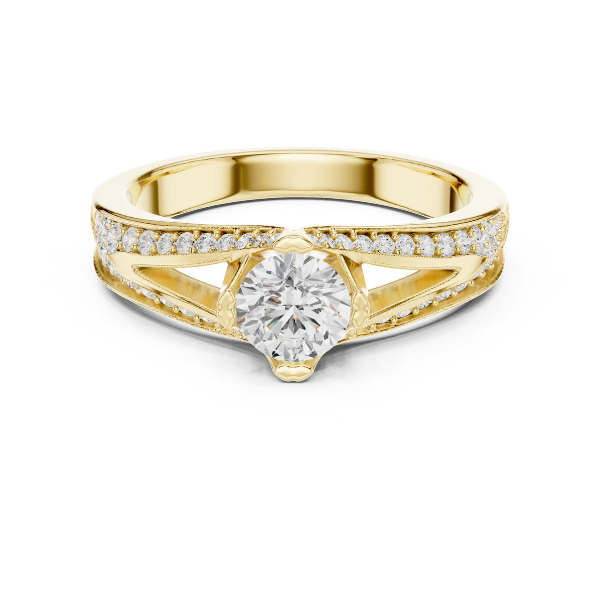 14K Solid Gold Lab Diamond Solitaire Ring, Yellow Gold