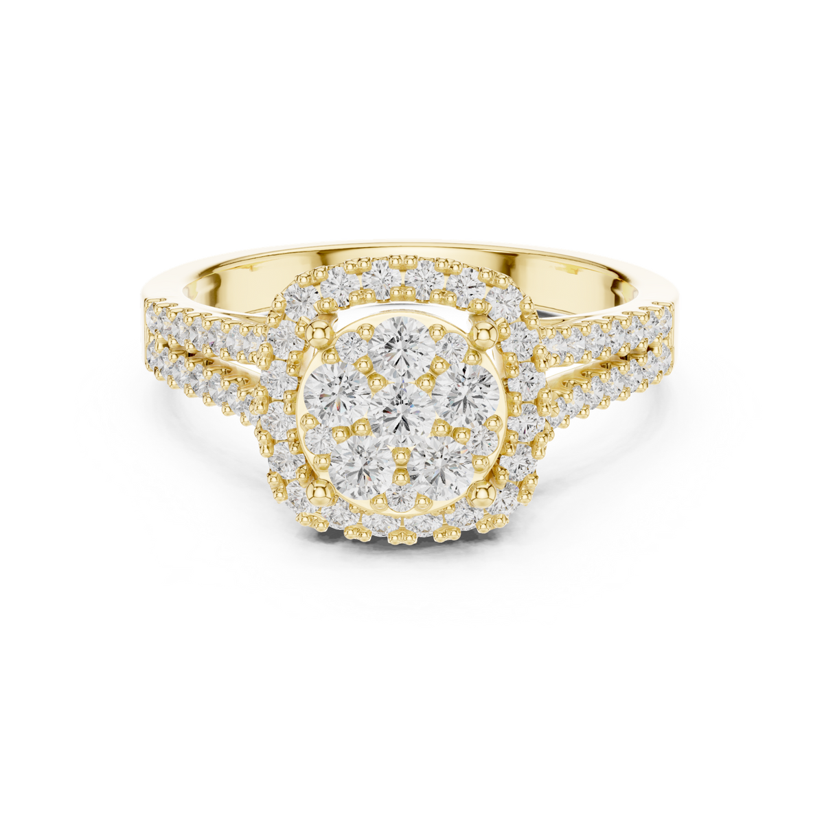 14K Solid Gold Lab Diamond Halo Ring, Yellow Gold