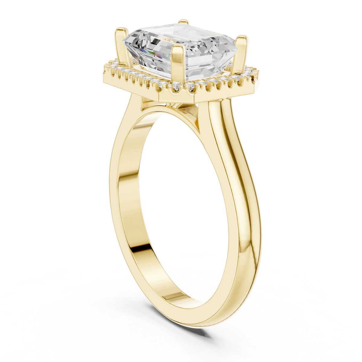 14K Solid Gold Lab Diamond Halo Ring, Yellow Gold, view 1