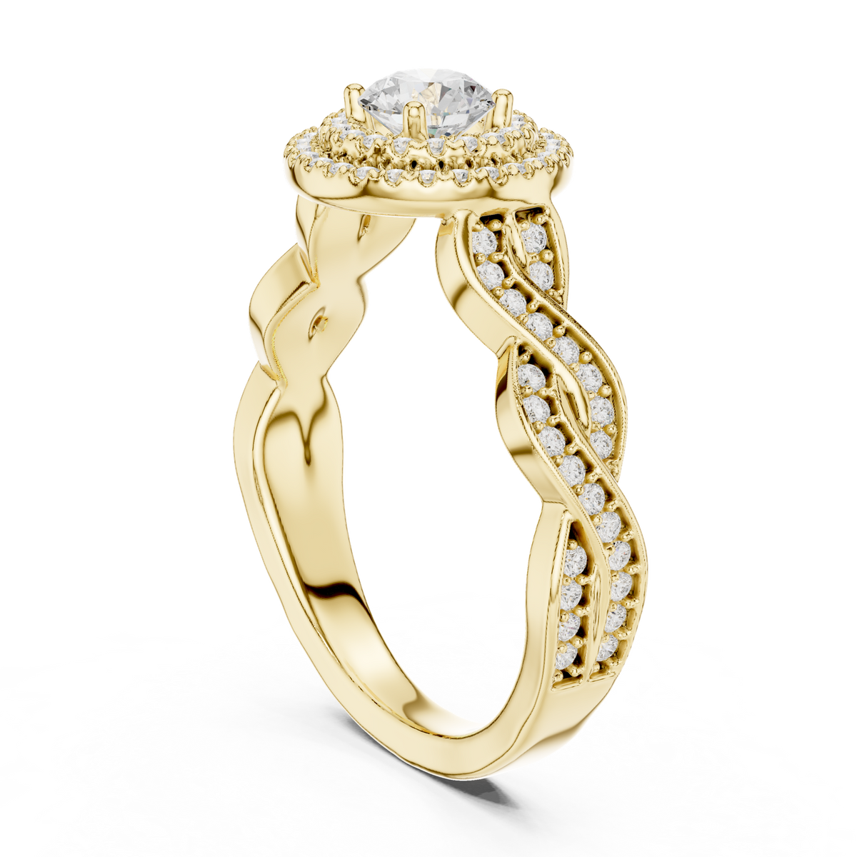 14K Solid Gold Lab Diamond Halo Ring, Yellow Gold, view 1