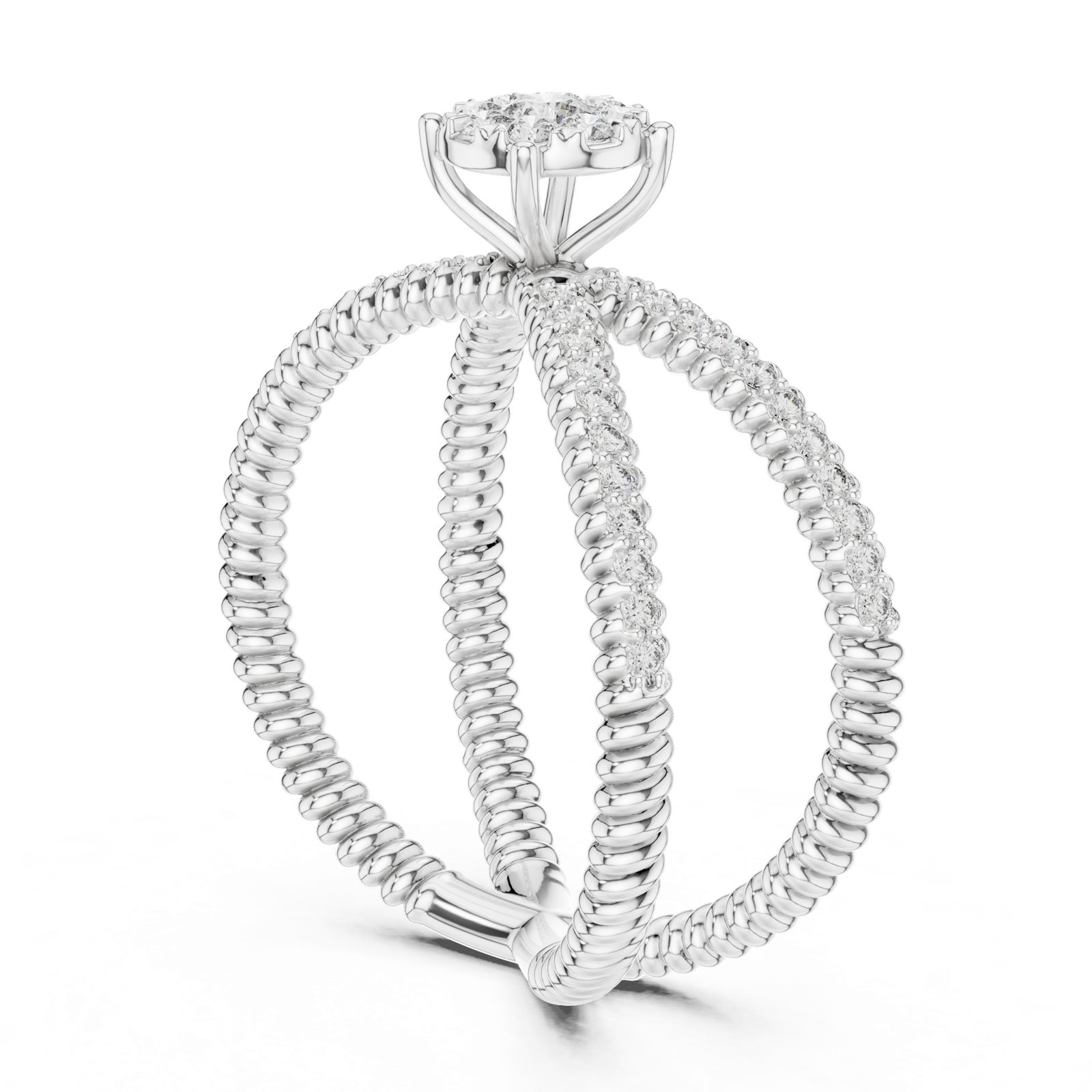 14K Solid Gold Lab Diamond Crossover Ring, White Gold, view 1