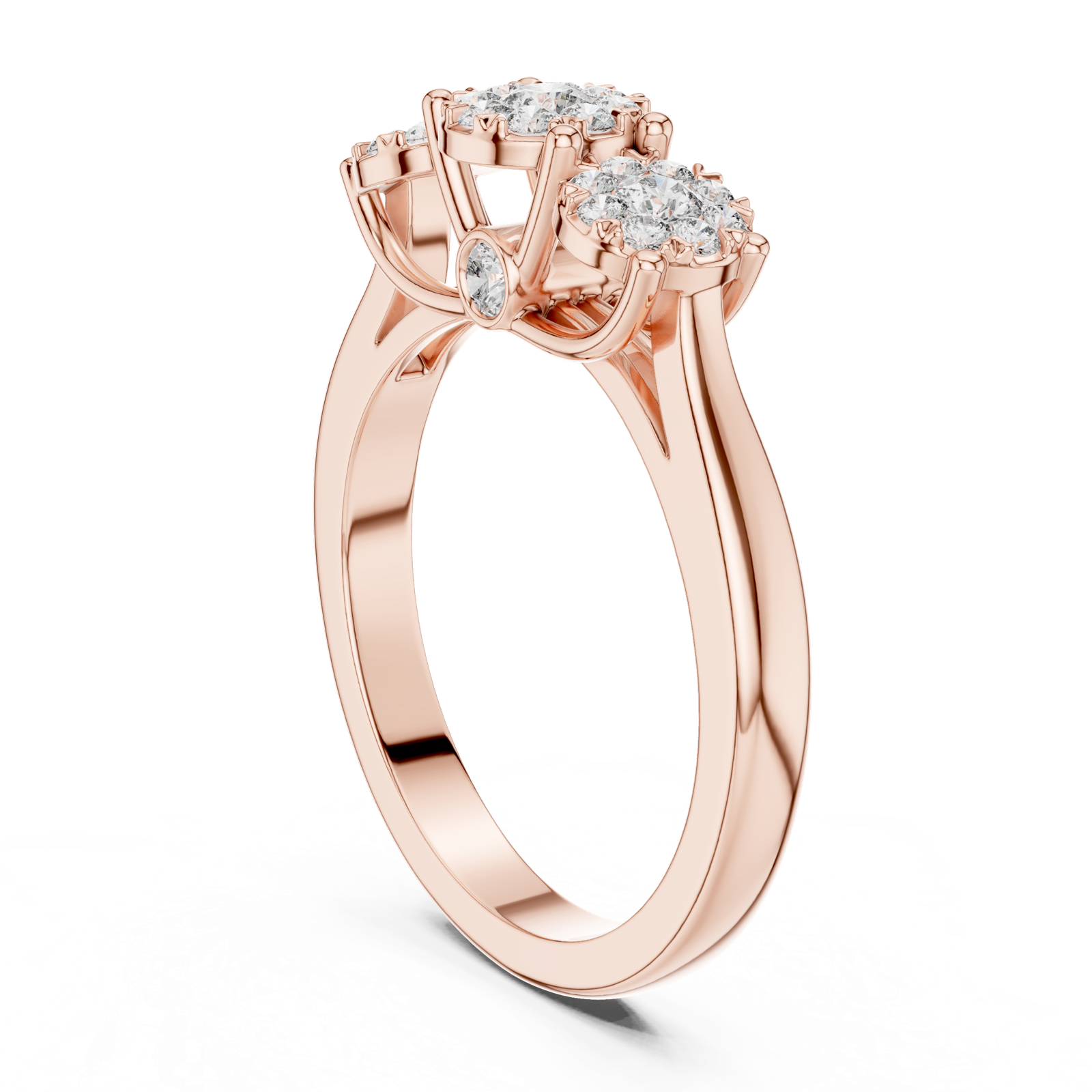 14K Solid Gold Lab Diamond Three-Stone Ring, Rose Gold, view 1