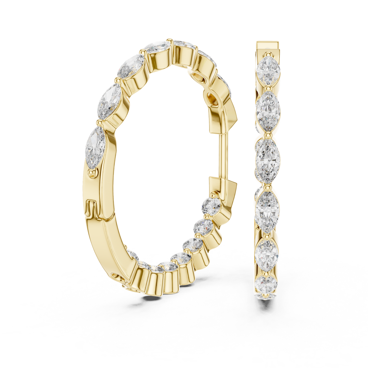 14K Solid Gold Lab Diamond Huggie Earrings, Yellow Gold, view 1