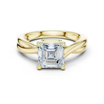 Gold Twisted Band Solitaire Engagement Ring, Asscher center stone, Yellow Gold