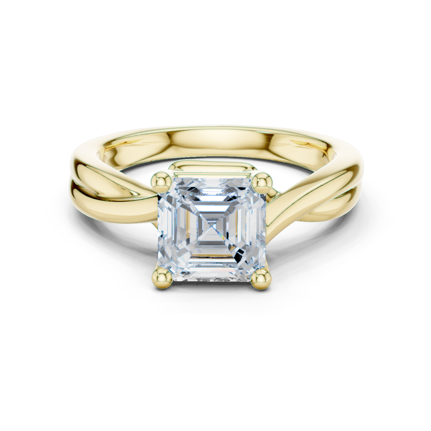 Gold Twisted Band Solitaire Engagement Ring, Asscher center stone, Yellow Gold