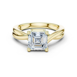 Gold Twisted Band Solitaire Engagement Ring, Asscher center stone, Yellow Gold