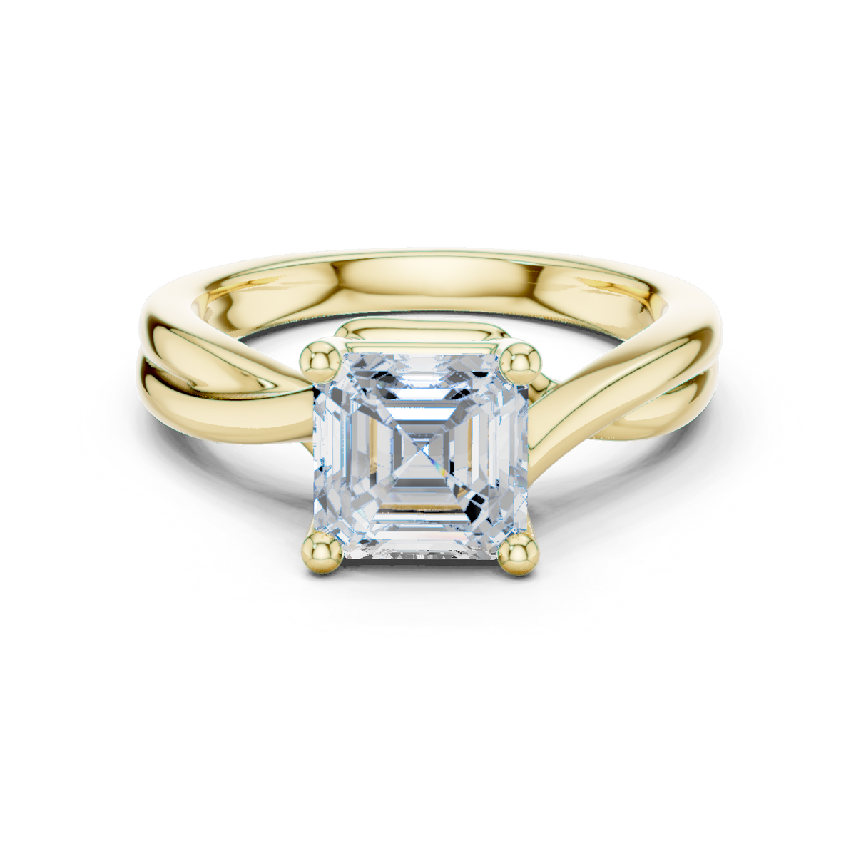Gold Twisted Band Solitaire Engagement Ring, Asscher center stone, Yellow Gold
