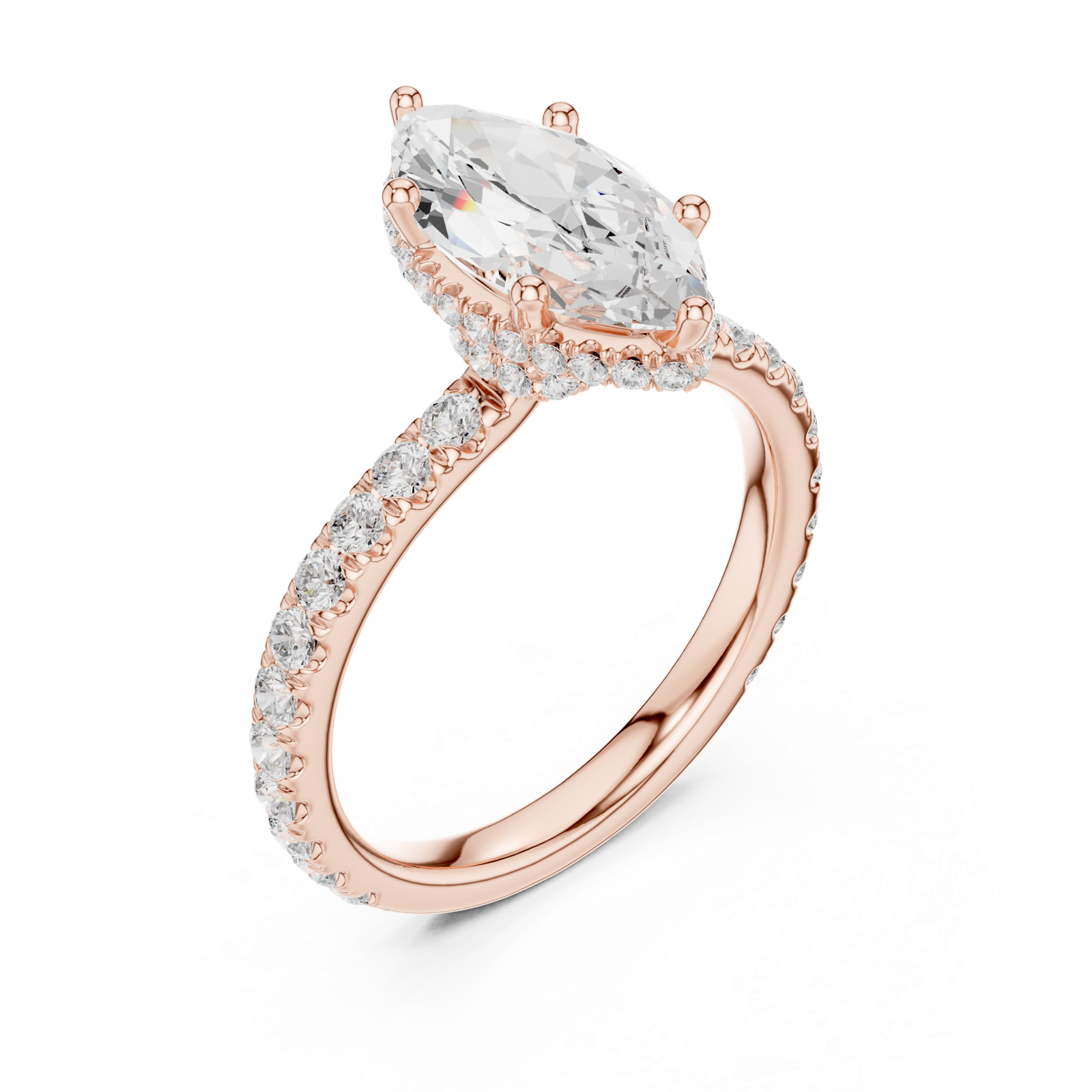 Gold Ring DDLR-165, Marquise center stone, Rose Gold, view 2