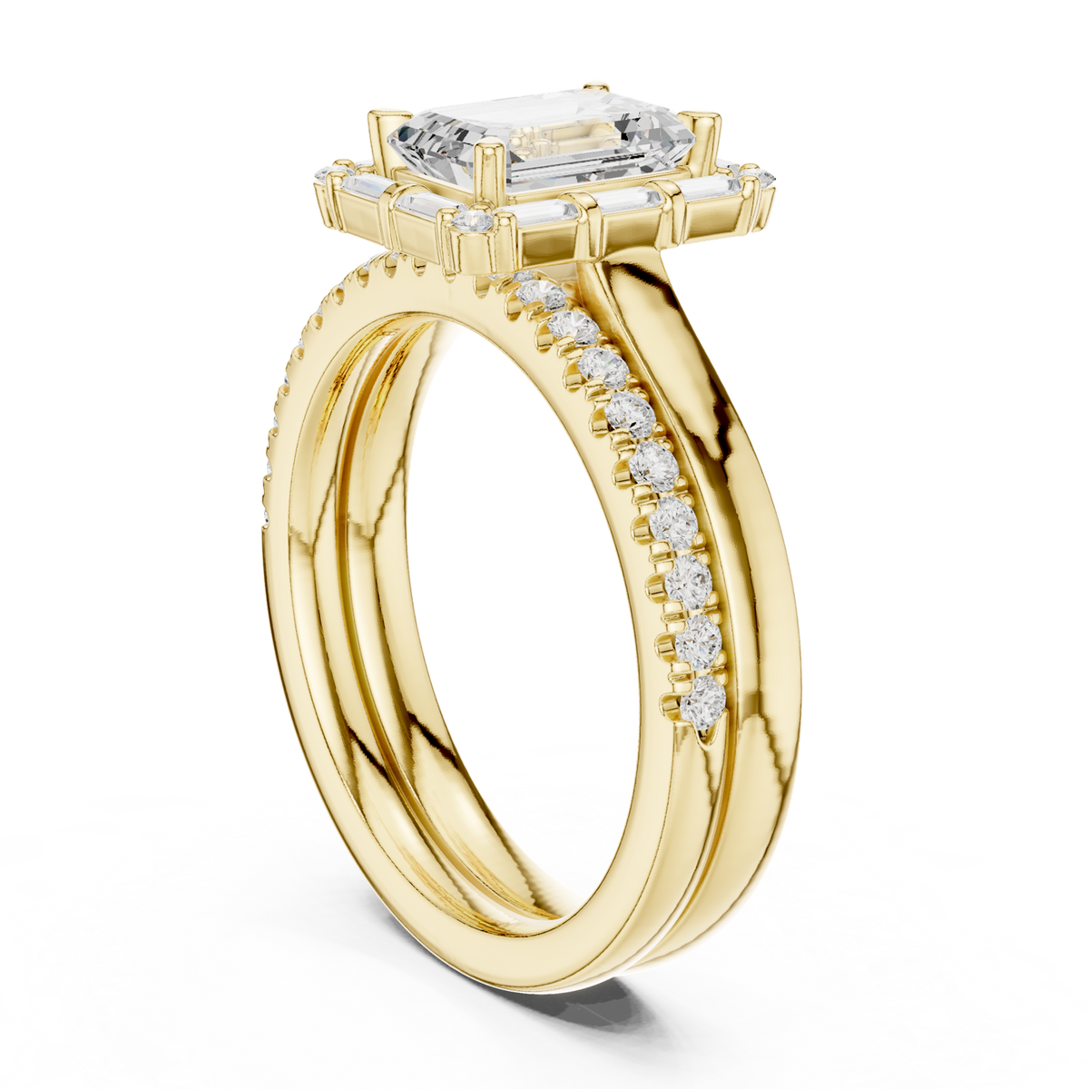 14K Solid Gold Lab Diamond Halo Ring, Yellow Gold, view 1