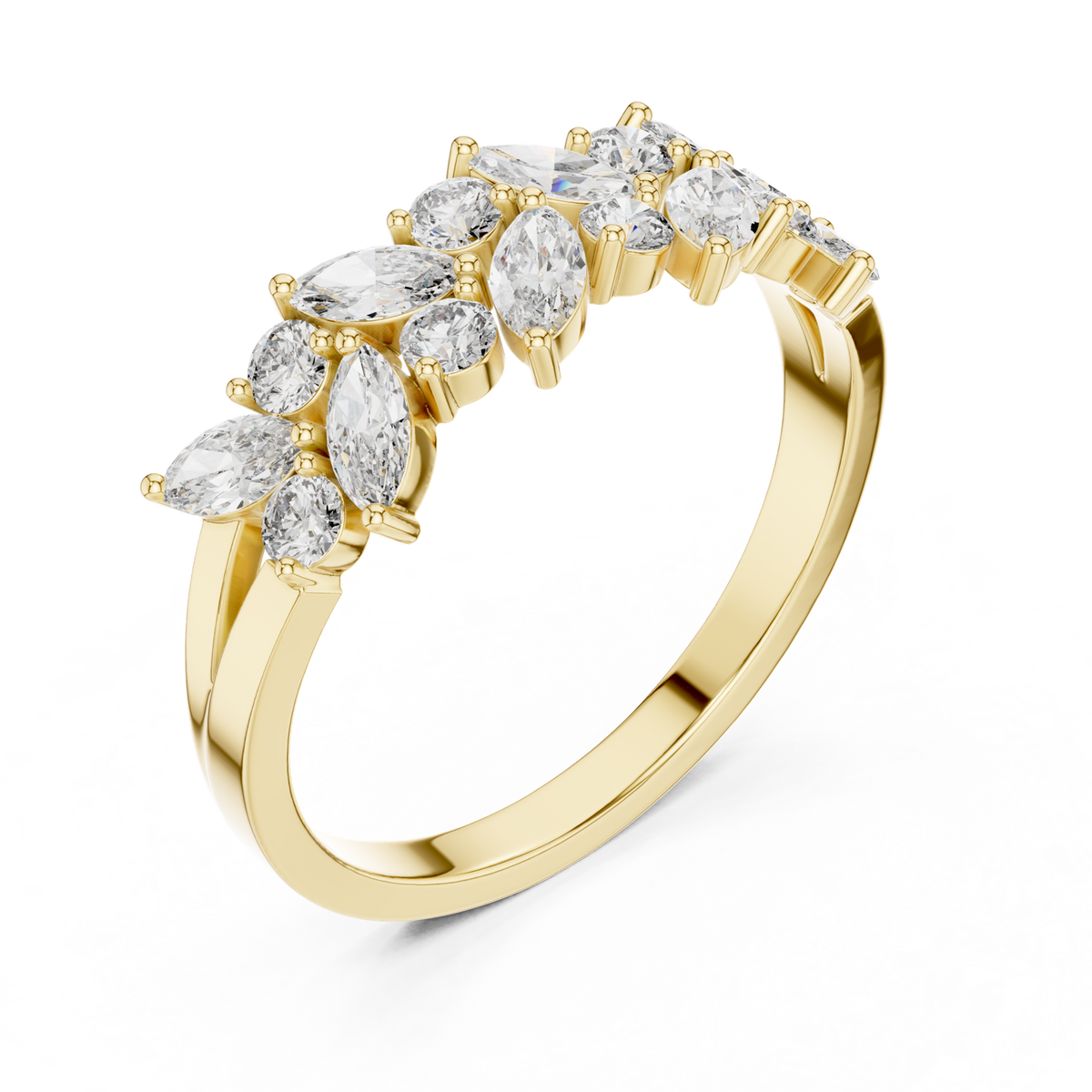 14K Solid Gold Lab Diamond Cluster Ring, Yellow Gold