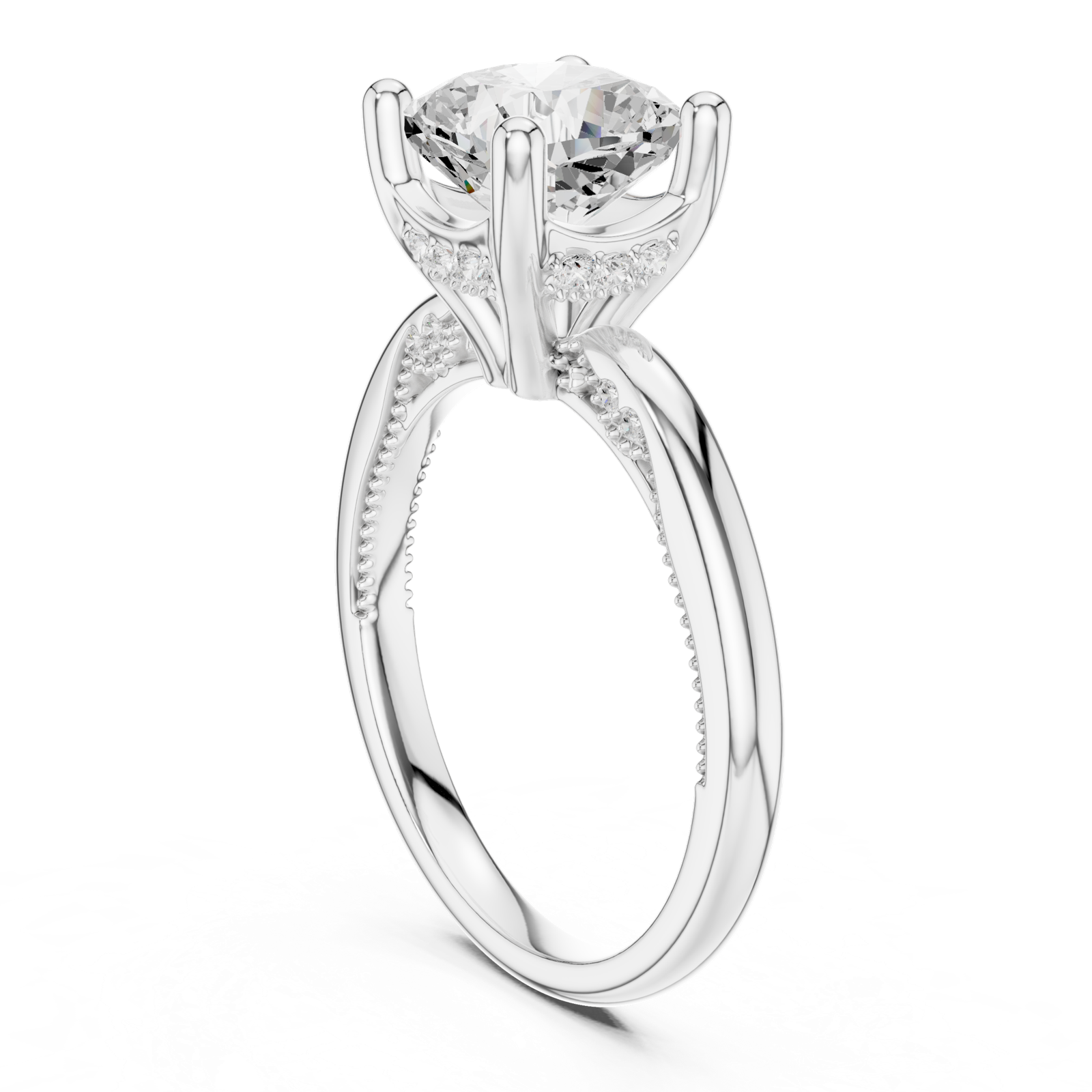 Gold Ring, Cushion center stone, White Gold, view 1