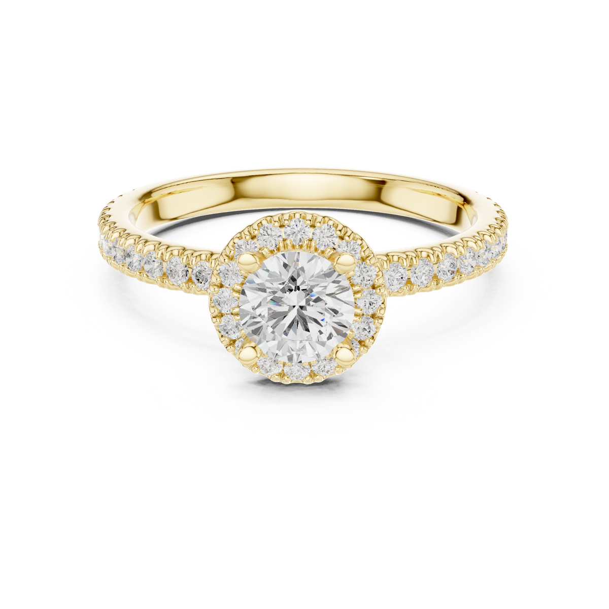 14K Solid Gold Lab Diamond Halo Ring, Yellow Gold