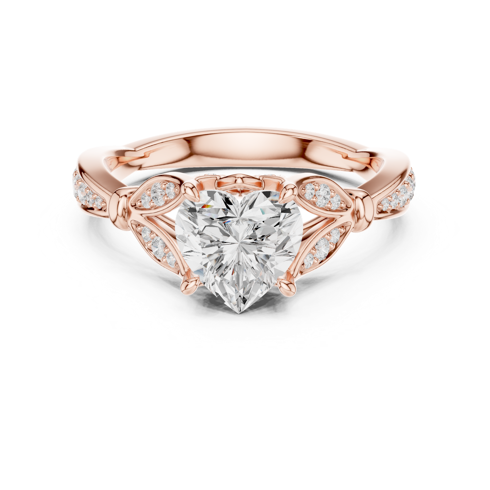 Gold Ring DDLR-257, Heart center stone, Rose Gold, view 4