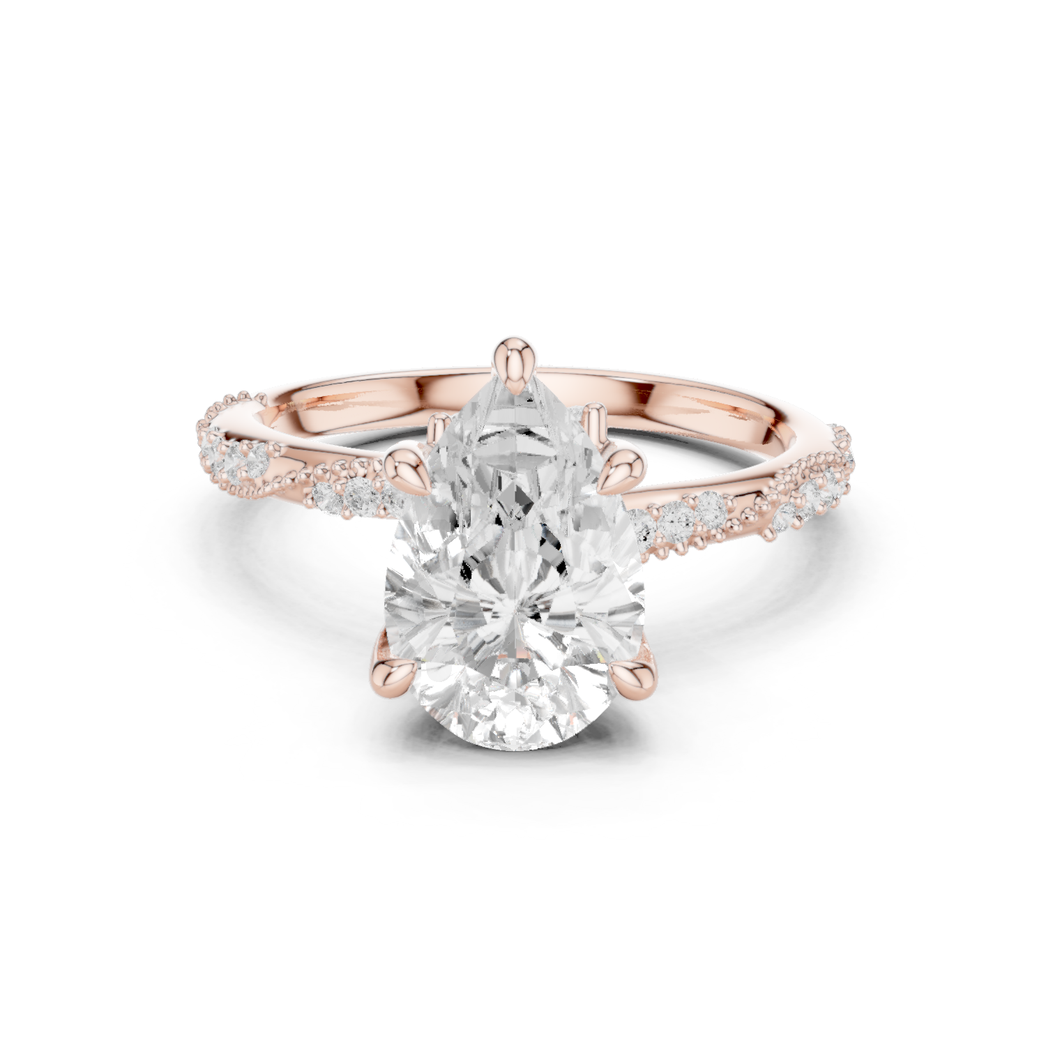 Gold Ring DDLR-167, Pear center stone, Rose Gold