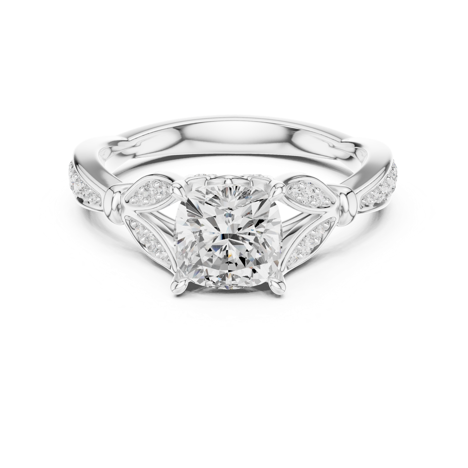 Gold Ring DDLR-257, Cushion center stone, White Gold, view 4