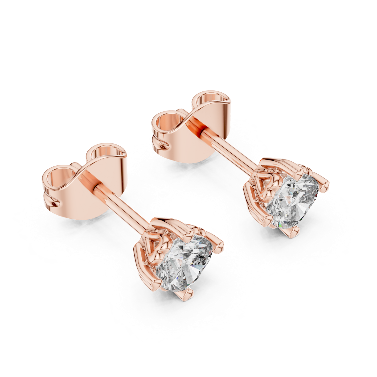 14K Solid Gold Lab Diamond Stud Earrings, Rose Gold, view 2