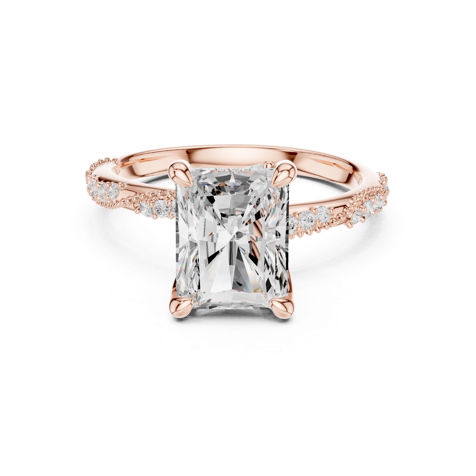 Gold Ring DDLR-167, Radiant center stone, Rose Gold, view 4