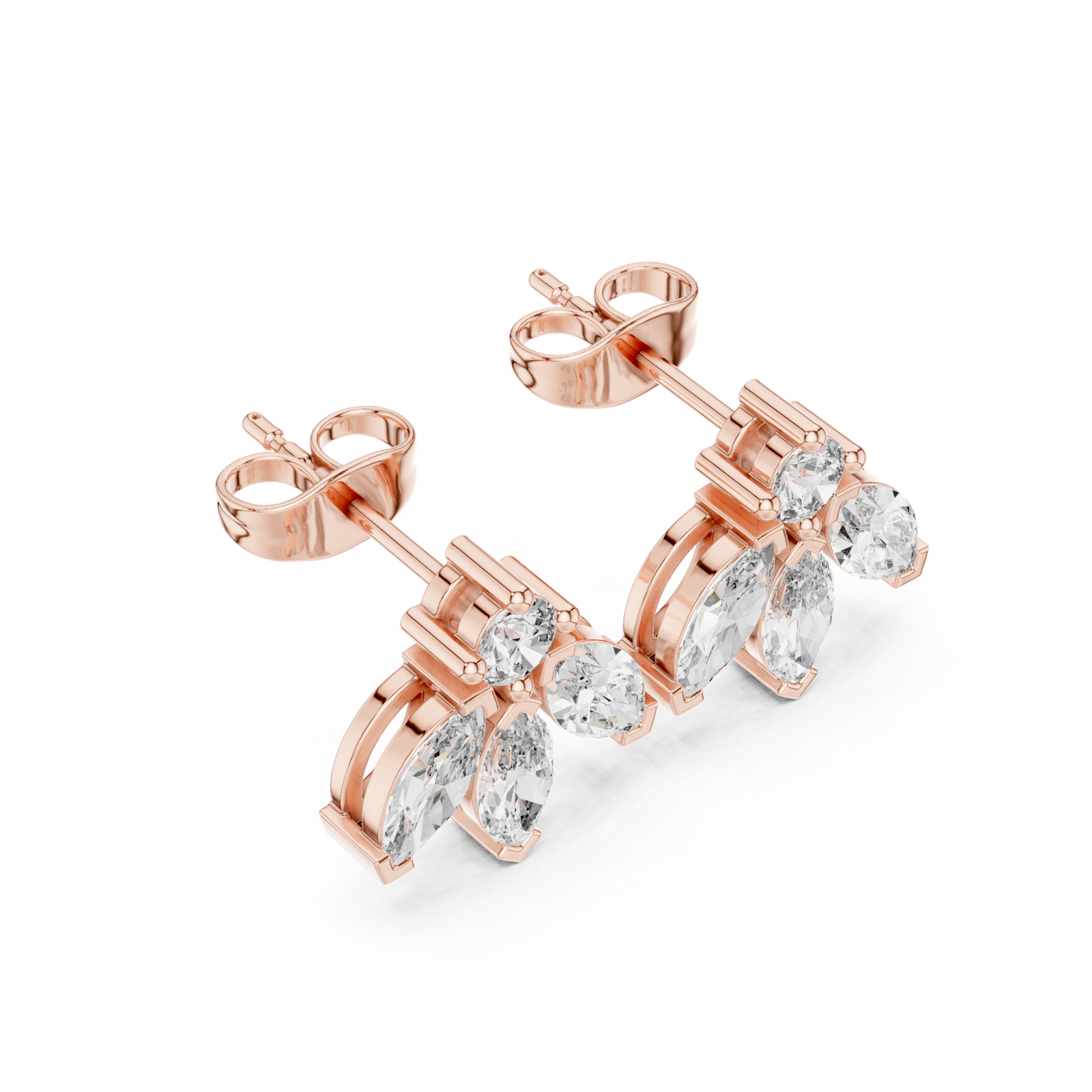 14K Solid Gold Lab Diamond Flower Cluster Earrings, Rose Gold, view 2