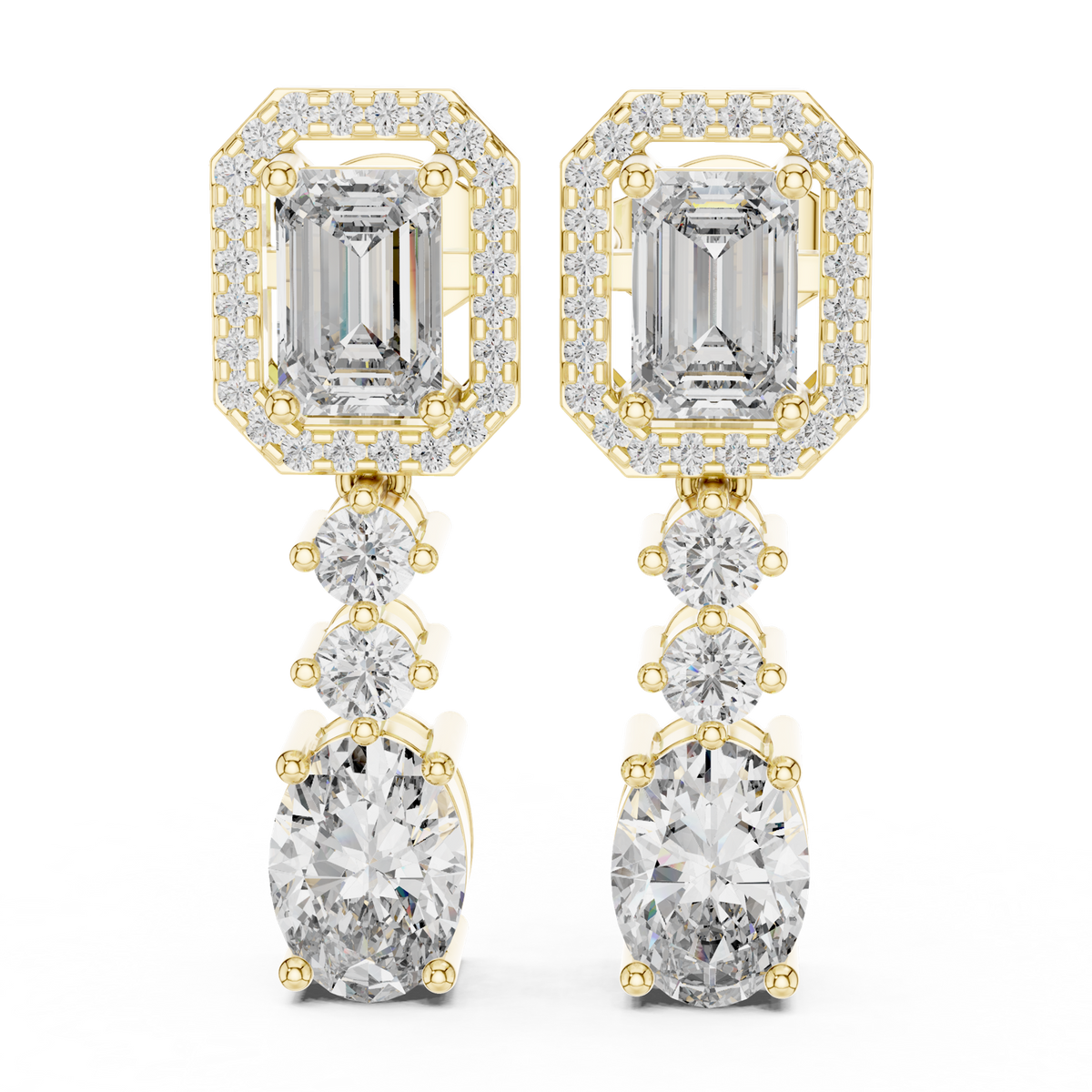 14K Solid Gold Lab Diamond Drop Earrings, Yellow Gold, view 1